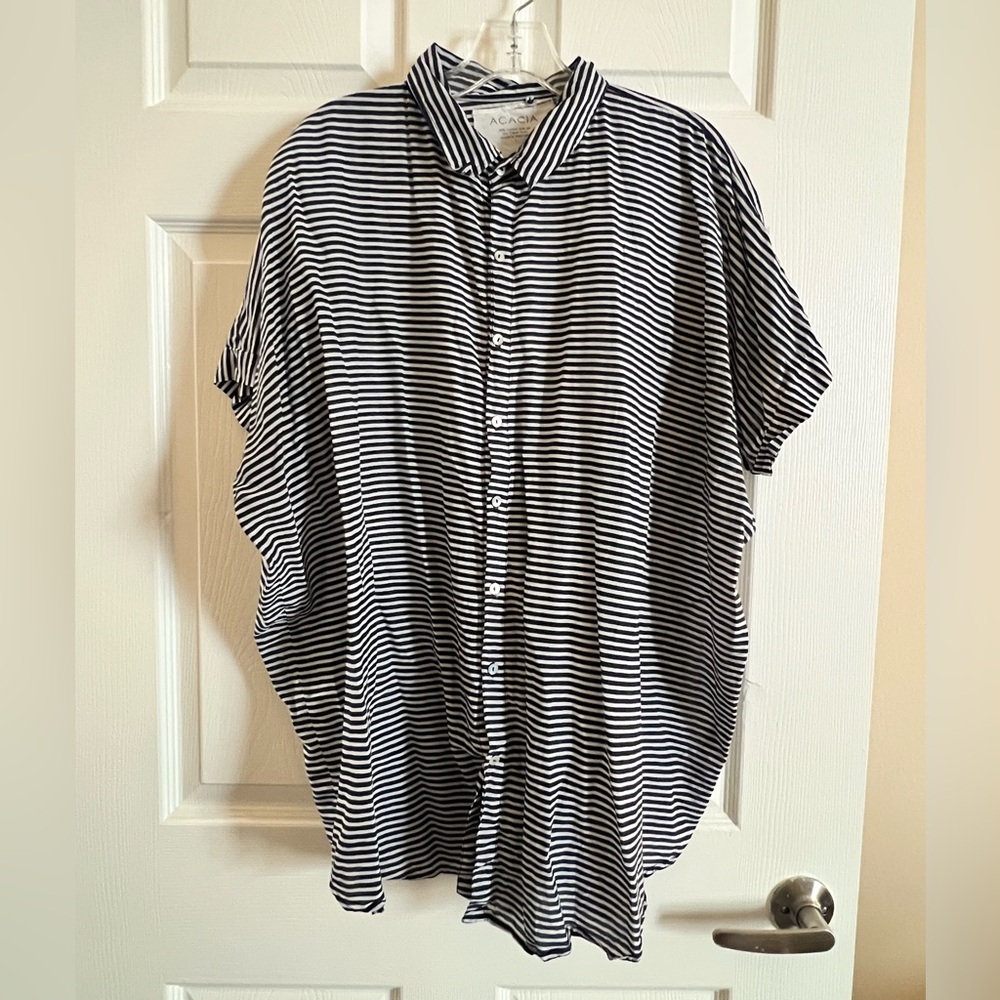 Acacia Swimwear Mombasa - L - Navy and White horizontal stripe